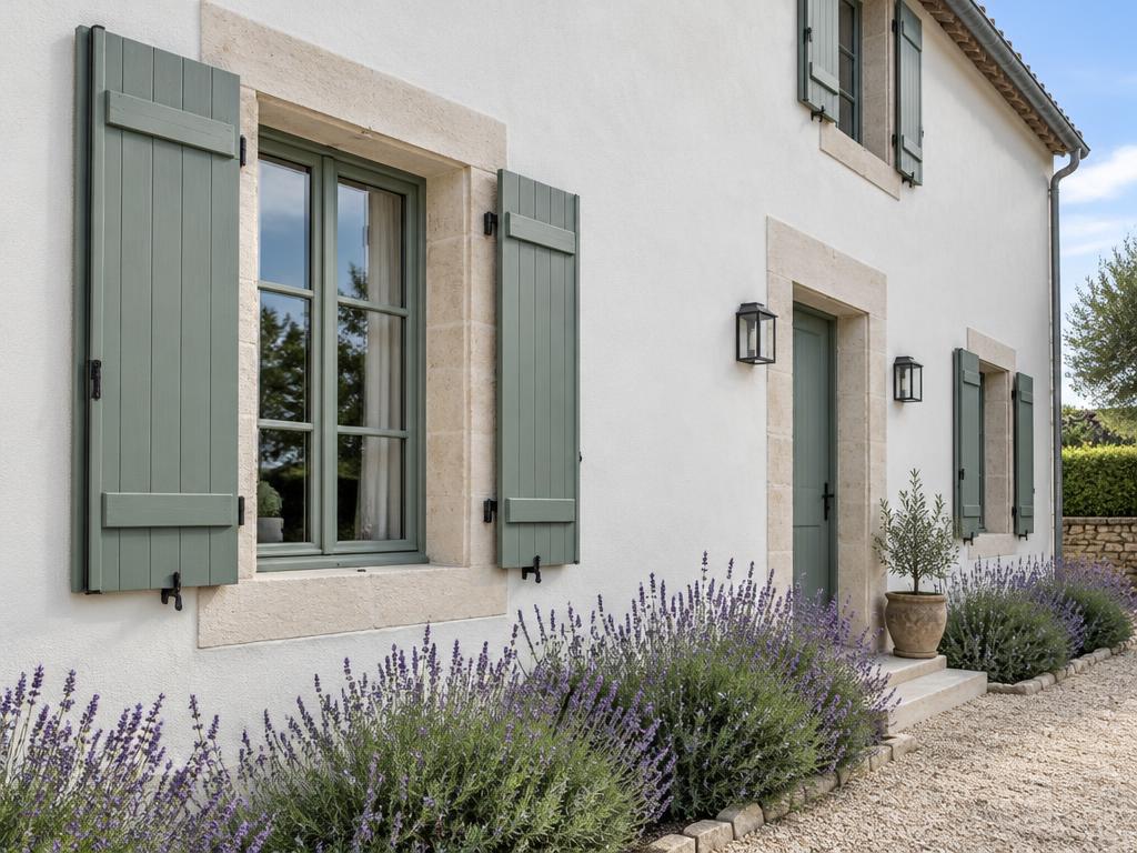 Inspiration : façade claire et volets vert sauge